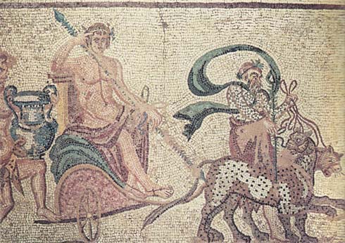 Floor mosaic representing the triumph of Dionysus, from the House of Dionysus, Paphos. 3-rd century A.D.